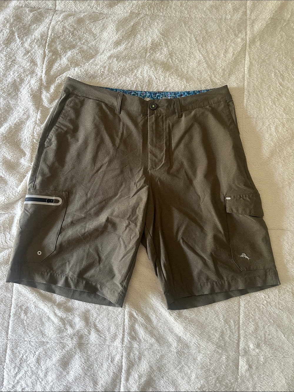 Tommy Bahama Olive Cargo Shorts with Zip & Flap Pockets